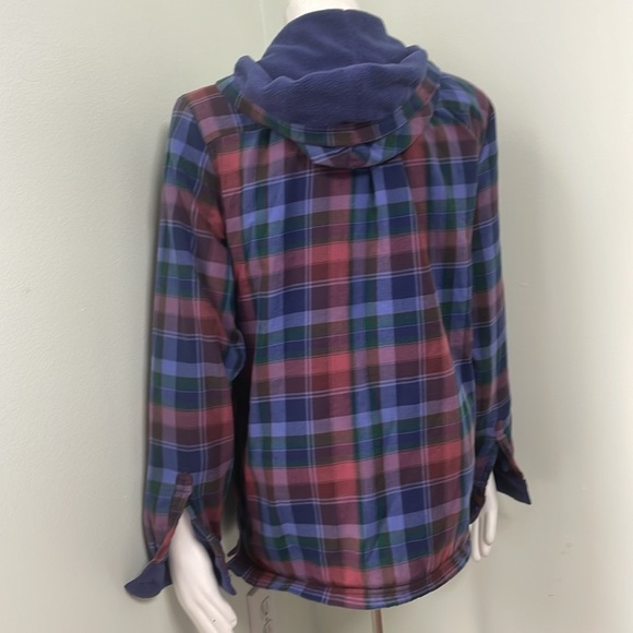 LL Bean Women's Plaid Flannel Lined Button Front Hoodie w/Pockets Medium - Picture 7 of 8